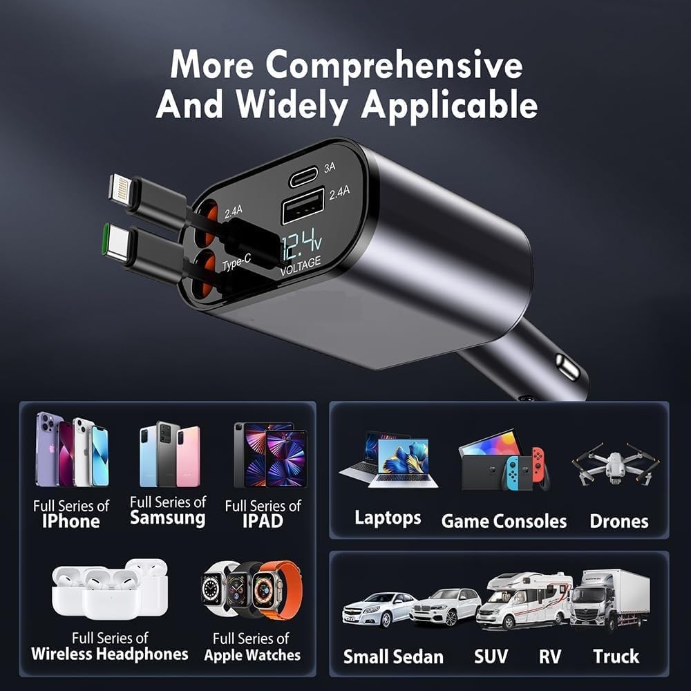 4-in-1 Retractable Car Charger