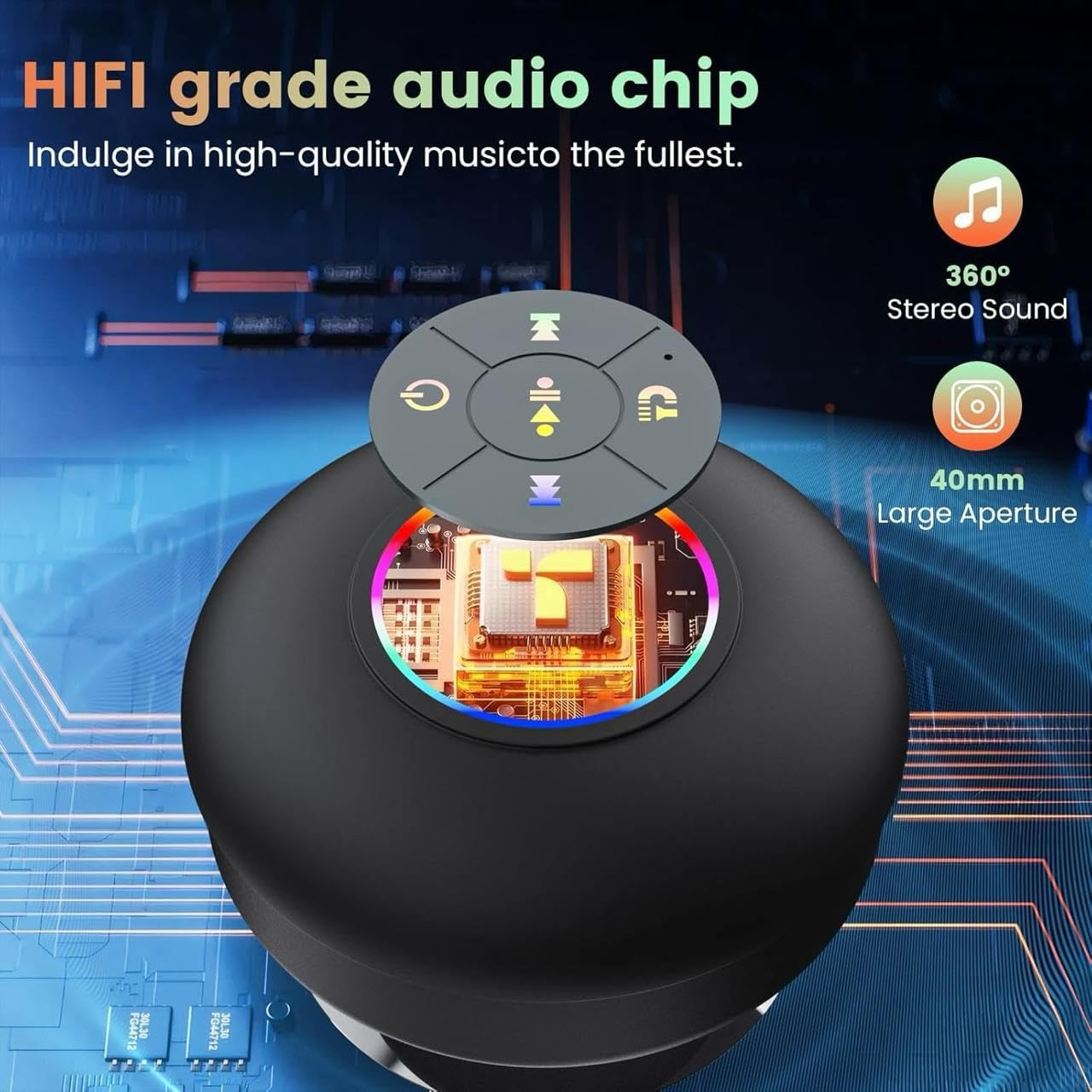 Mini Bluetooth Shower Speaker with RGB Lights